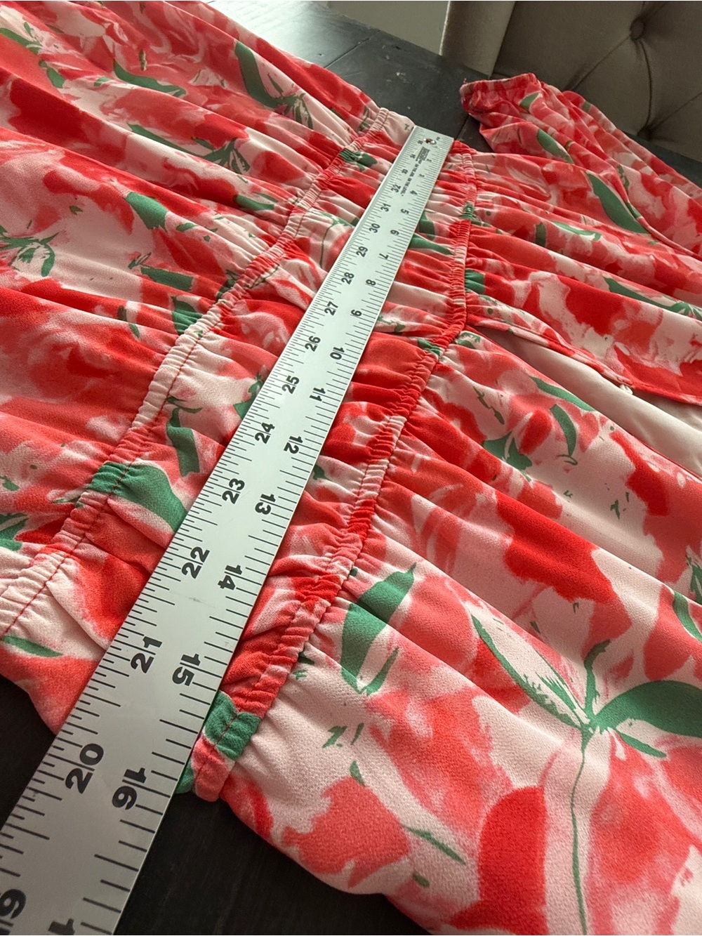 Floral V-Neck Red Maxi Dress w/ Missing Button - Picture 8 of 13